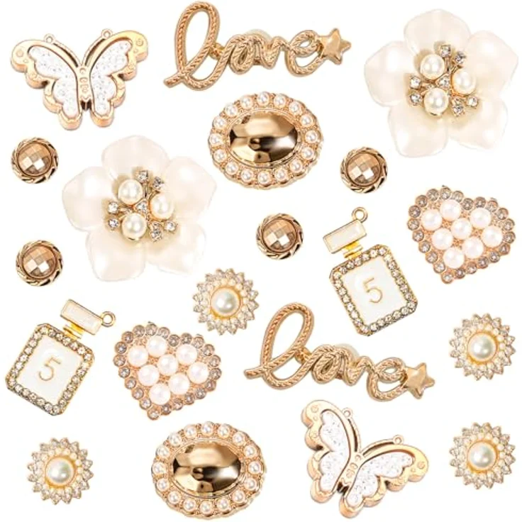 JOOTUEPO 20 Stück Schuh Charms Set, Strass-Anstecker für Crocs, PVC Schuhanhänger für Mädchen und Frauen, verschiedene Designs wie Herz und Schmetterling – Bild 1
