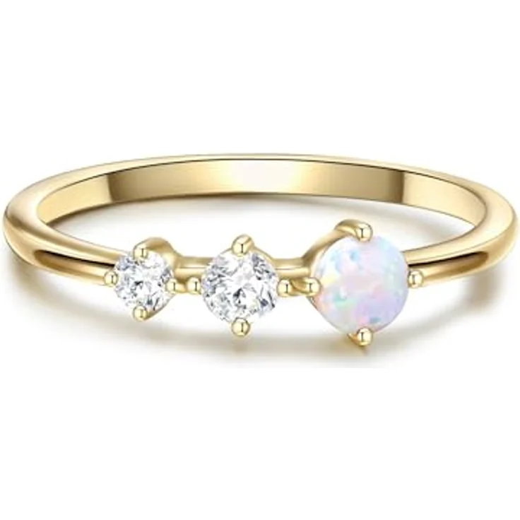GLANZSTÜCKE MÜNCHEN Damen Ring Gelbgold, 925/- Sterling Silber gelbvergoldet mit Zirkonia und weißen synthetischen Opal - Solitärring – Bild 1