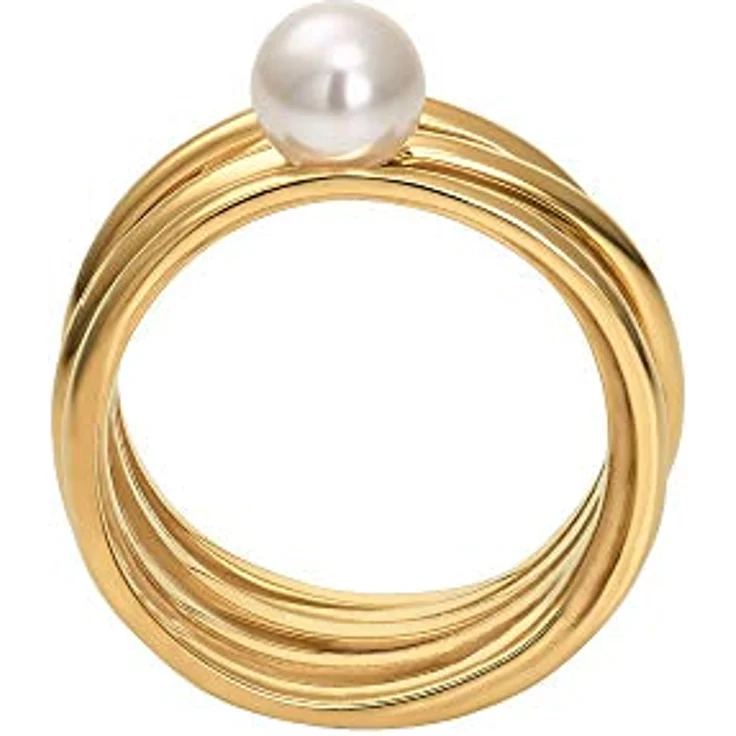 Heideman Damenring Serpens, Edelstahlring in Silber, Gold, Roségold, poliert mit weißer vergoldeter Perle, hypoallergen – Bild 4
