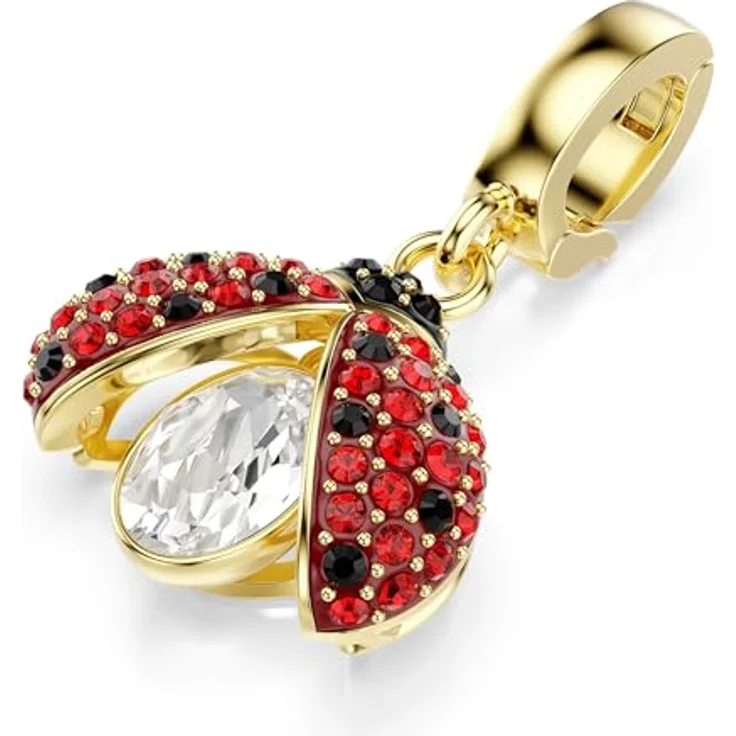 Swarovski Kettenanhänger Marienkäfer-Charm, vergoldetes Metall mit 1 beweglichem Swarovski-Kristall in Rot und Schwarz – Bild 4