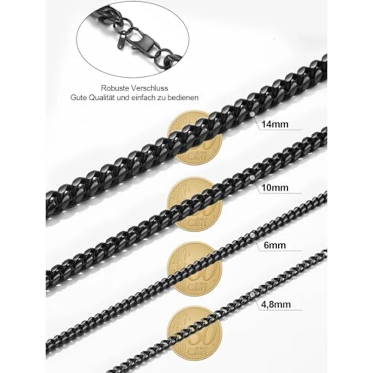 PROSTEEL Herren Halskette, 14mm breite massive Panzerkette aus 316L Edelstahl, schwarz plattiert, 71cm, Hip-Hop Street Style – Bild 4