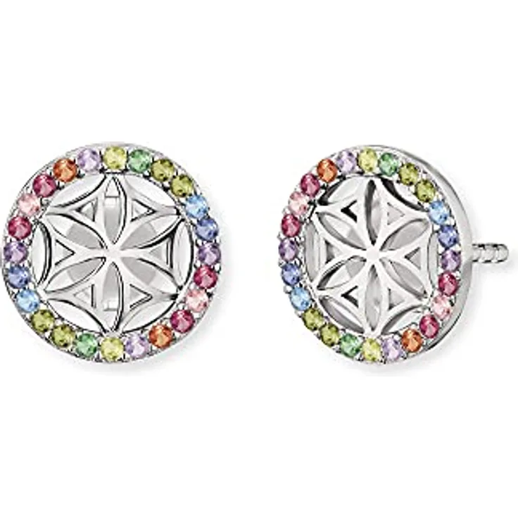Engelsrufer Damen Ohrstecker Lebensblume, Sterling Silber mit multicolor Zirkonia Steinen, nickelfrei, Steckverschluss