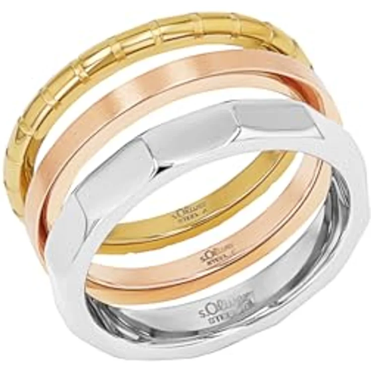 s.Oliver Damenring Tricolor Edelstahl, 7,5 mm breit, kommt in Schmuck Geschenk Box, 2038890 – Bild 1
