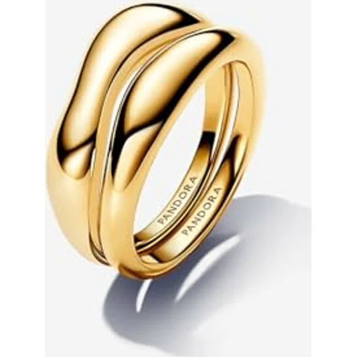 PANDORA Essence Organisch Geformte Stacking-Ringe, Sterling Silber mit vergoldeter Metalllegierung, Größe 54, Set aus 2 Ringen – Bild 2