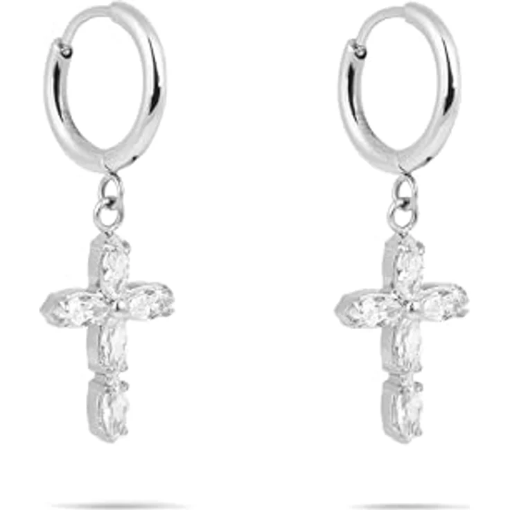 Tamaris Creole Ohrring aus Edelstahl mit Kreuz-Anhänger, Silber - 1,2 cm - Klappverschluss - wasserfest & hautfreundlich – Bild 1