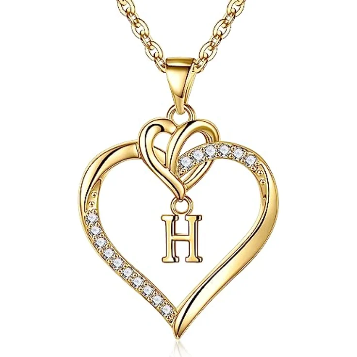 TINGN Herz Initial Halskette Damen, 14 Karat vergoldete Kette mit Buchstaben Anhänger, zierliche Gold Kette mit H, perfektes Geschenk für Frauen, Mädchen, Geburtstags- und Valentinstagsgeschenke – Bild 1