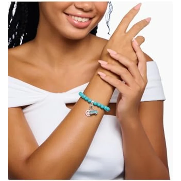 THOMAS SABO Armband X0293-404-17-L15, türkisfarbene Beads, 925 Sterling Silber, elastisches Design, Charm Club kompatibel – Bild 2
