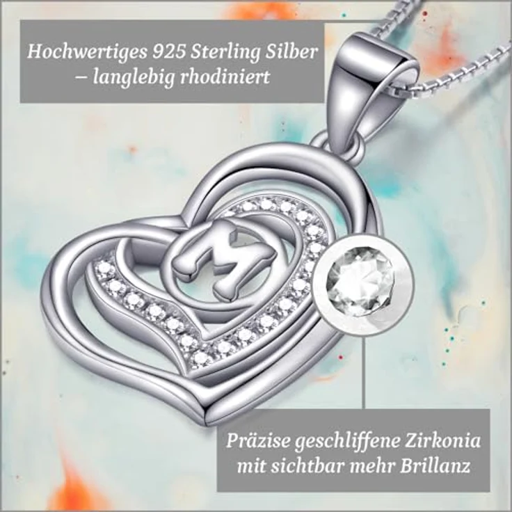 Morella Damen Halskette Herz M, 925 Silber rhodiniert mit weißen Zirkoniasteinen, 46 cm – Bild 2