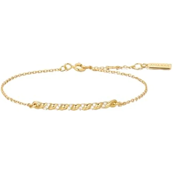 ANIA HAIE TIDE ECHO Damen Armband, 925 Sterling Silber 14k vergoldet, 18 Zirkonia, 16,5 cm + 2 cm Verlängerung, Geschenkverpackung