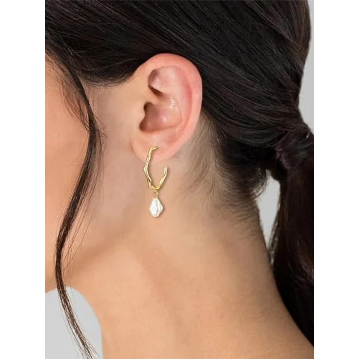 Glanzstücke München Damen Ohrhänger, 925/- Sterling Silber mit Süßwasser-Zuchtperle und Muschel-Dekor, 29,7 mm, gelbvergoldet – Bild 3