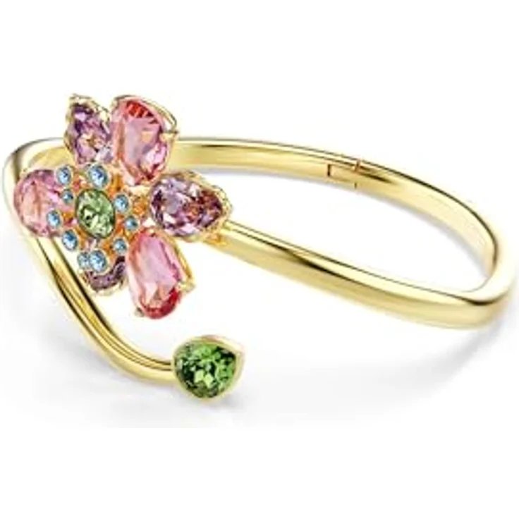 Swarovski Idyllia Armreif, Vergoldeter Damenarmreif mit Blütenmotiv und Kristallen in Rosé und Grün, 16.7 cm Länge – Bild 2