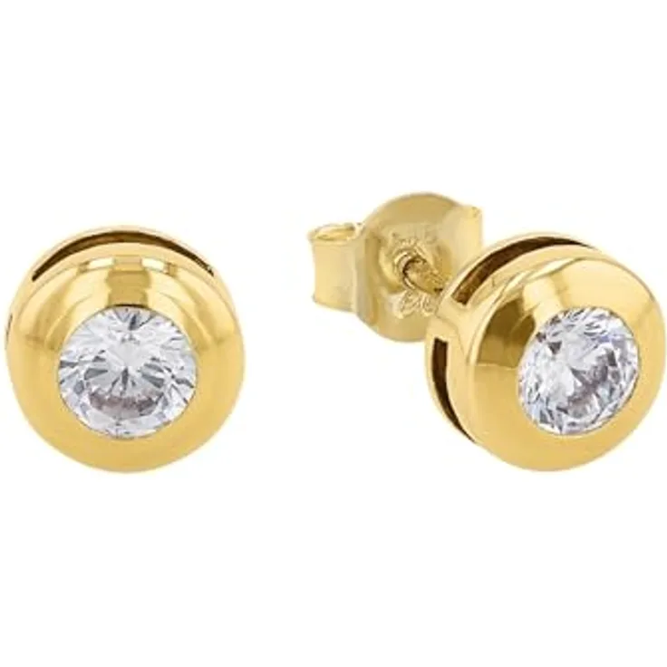 Amor Paar Ohrstecker, 6 mm, aus 585er Gelbgold mit weißen Zirkonia (synth)