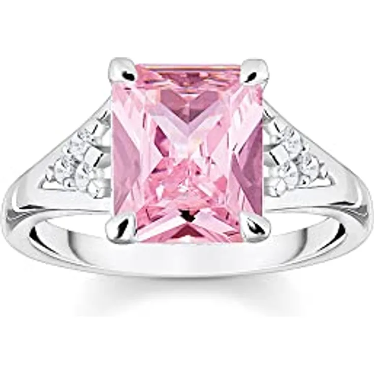 Thomas Sabo Damenring TR2362-051-9-52, Sterling-Silber mit pinkem Oktagon-Zirkonia und weißen Zirkonia-Steinen, Größe 52