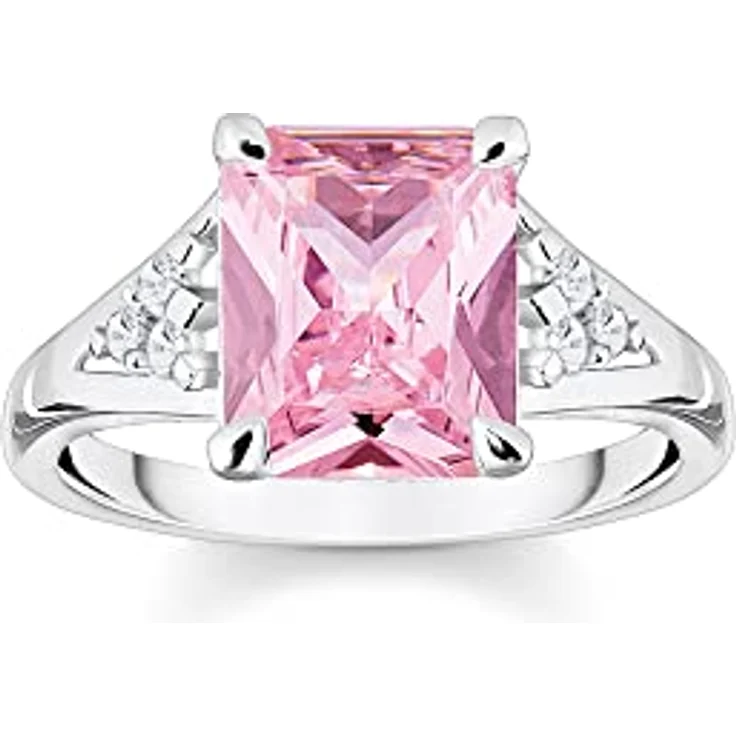 Thomas Sabo Damenring TR2362-051-9-52, Sterling-Silber mit pinkem Oktagon-Zirkonia und weißen Zirkonia-Steinen, Größe 52 – Bild 1