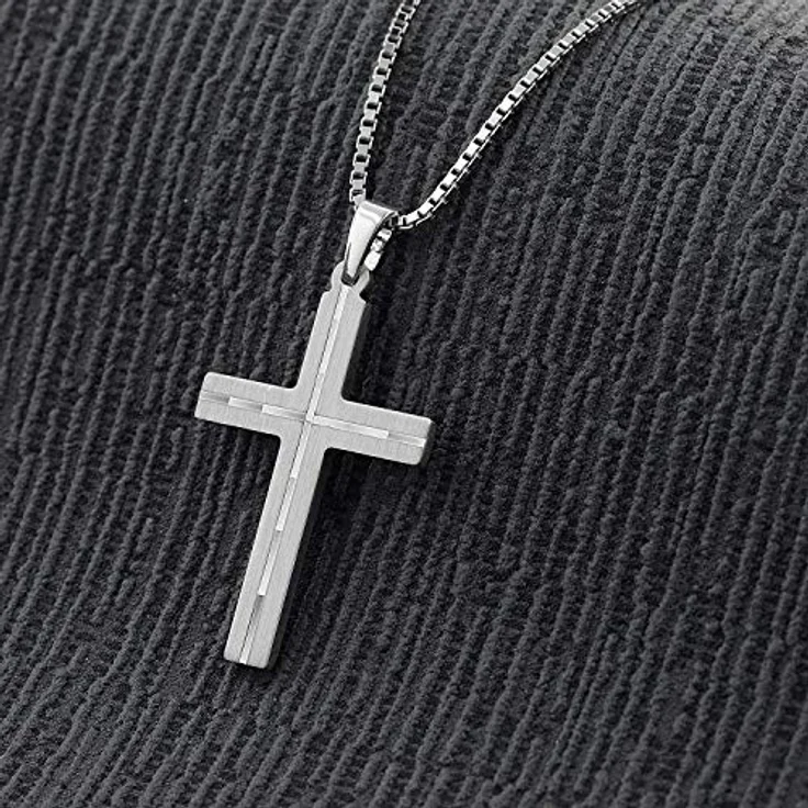trendor Herren-Halskette mit Kreuz-Anhänger, 925 Silber, 50 cm lang, seidenmatt mit Diamantschnitt, modische Geschenkidee, zeitloser Herrenschmuck – Bild 3