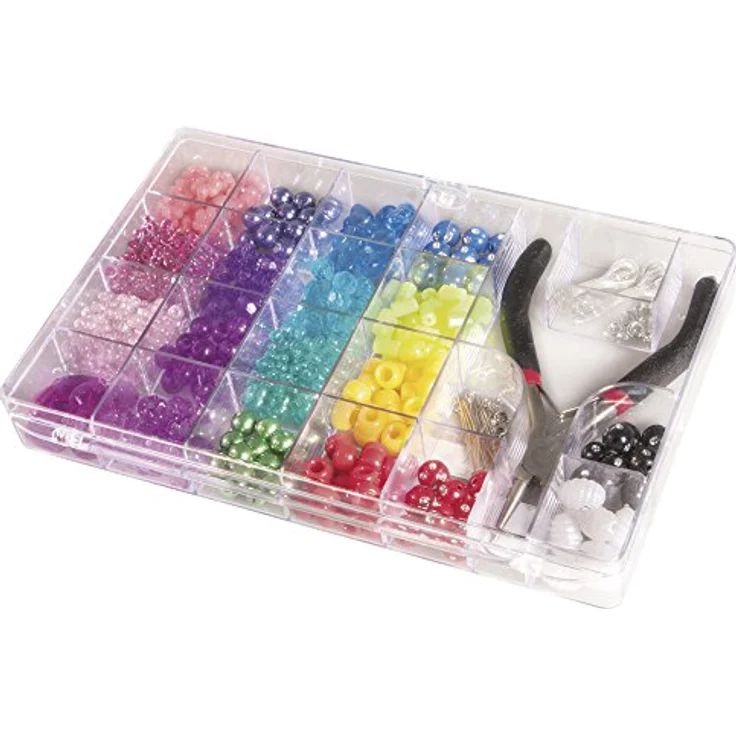 Rayher Perlen-Box mit Zange, 170 g bunter Perlenmix zum Auffädeln, inklusive Schmuckzubehör, 20 x 13,5 cm – Bild 2