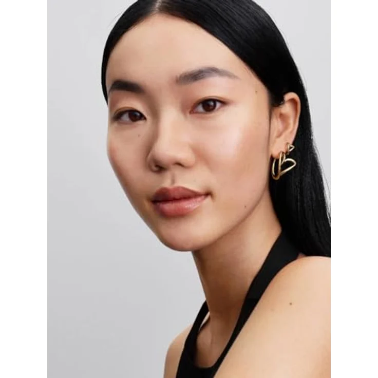 Pandora Essence, Kleine Creolen aus 14 Karat vergoldeter Metalllegierung mit organisch geformtem Herz, klappbar – Bild 4