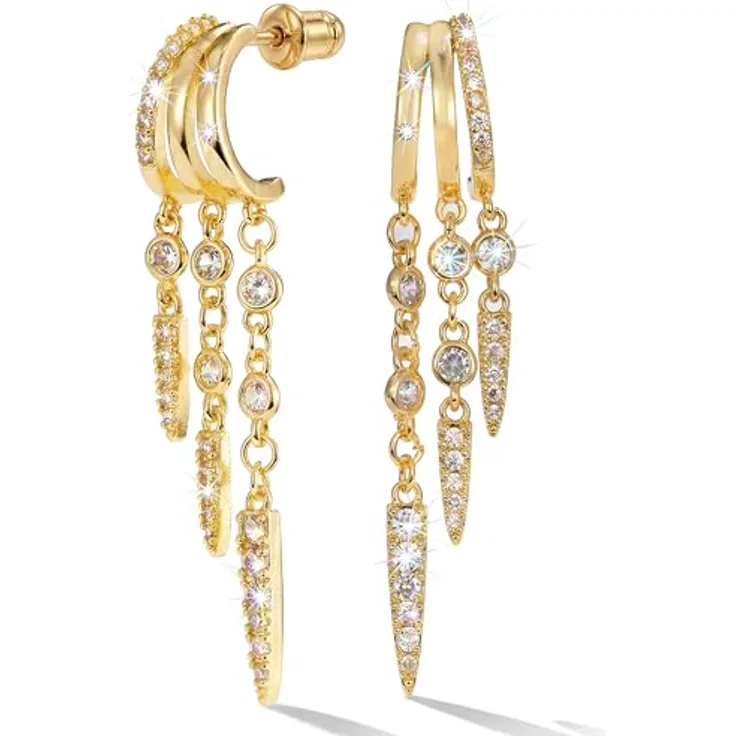 MUMREUES Ohrringe Gold Damen Hängend, 14K vergoldete Ohrhänger mit Zirkonia, hypoallergen, elegantes Design