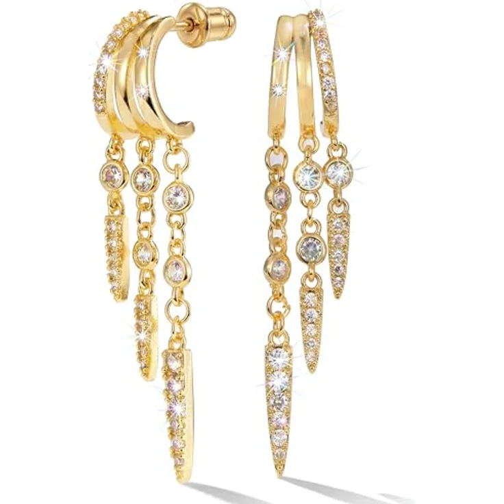 MUMREUES Ohrringe Gold Damen Hängend, 14K vergoldete Ohrhänger mit Zirkonia, hypoallergen, elegantes Design – Bild 1
