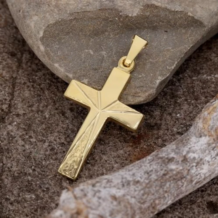 trendor Kreuz-Anhänger Gold 333 (8 Karat) 21 mm, elegantes Schmuckstück für Damen und Herren mit diamantiertem Dekor, Made in Germany, edles Geschenketui – Bild 3
