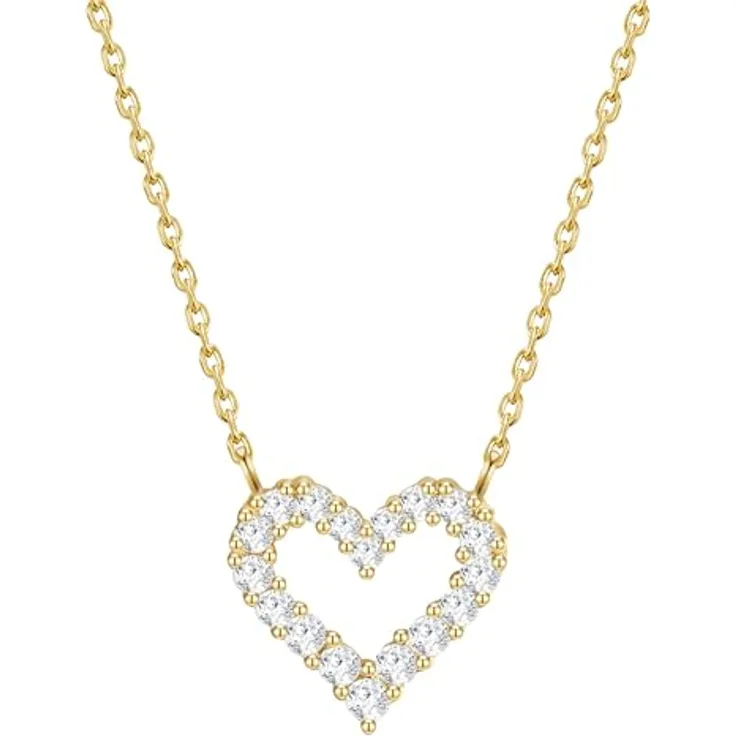 GLANZSTÜCKE MÜNCHEN Damen Kette Herz-Anhänger, 925 Sterling Silber gelbvergoldet, 18 Karat Zirkonia, 38,5 cm mit Verlängerung