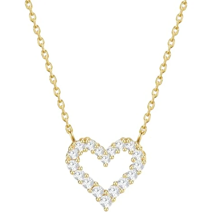 GLANZSTÜCKE MÜNCHEN Damen Kette Herz-Anhänger, 925 Sterling Silber gelbvergoldet, 18 Karat Zirkonia, 38,5 cm mit Verlängerung – Bild 1