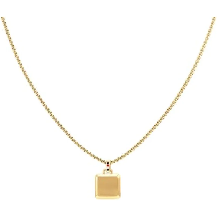 Tommy Hilfiger Jewelry Herren-Halskette aus Edelstahl mit goldener Beschichtung, 61 cm, quadratischer Anhänger mit Flaggen-Design - 2790544