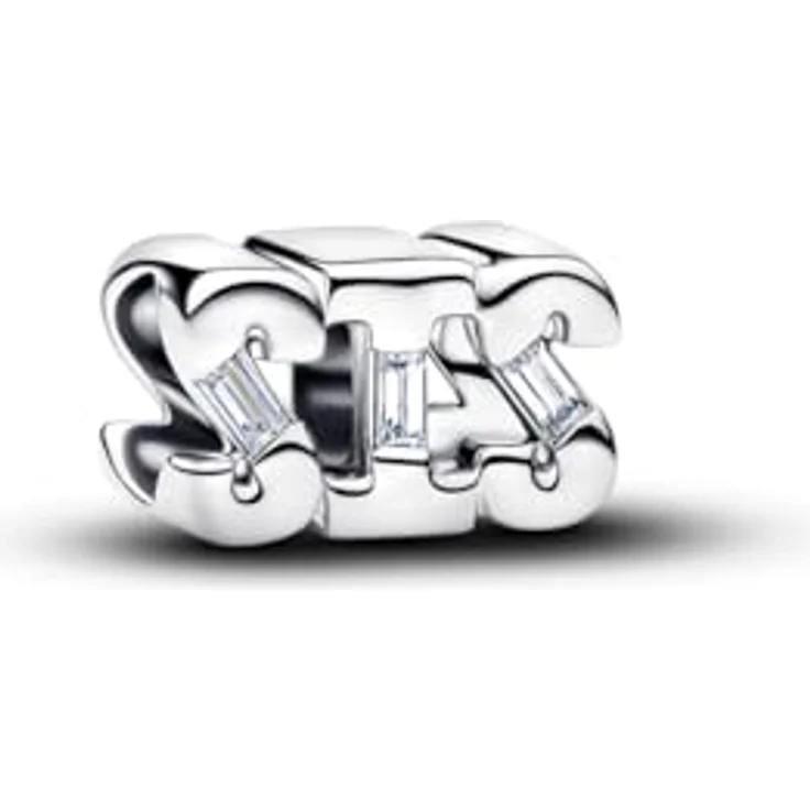 PANDORA Charm Schriftzug "Sis" aus 925 Sterling Silber mit Cubic Zirkonia, Buchstaben Anhänger, kompatibel mit Moments, 794454C01 – Bild 1