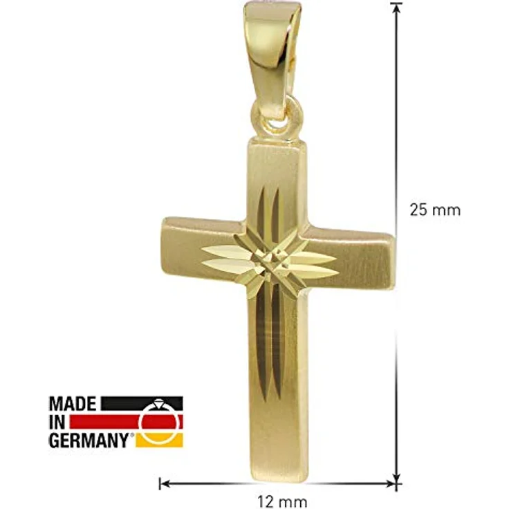 trendor Kreuz-Anhänger 333 Gold 19 mm, Damen Kettenanhänger aus warmem Gelbgold, seidenmatt und diamantiert, zeitlose Geschenkidee – Bild 4