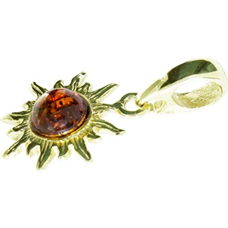 OSTSEE-SCHMUCK Kettenanhänger Sonne, vergoldeter Sterlingsilber Anhänger mit Bernstein, 14 mm, 1-tlg – Bild 2