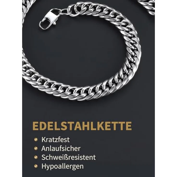FindChic Edelstahl Halskette Herren, 12mm breite massive Panzerkette in Gold/Silber/Schwarz, 55cm mit Geschenkebox für Männer und Damen – Bild 4
