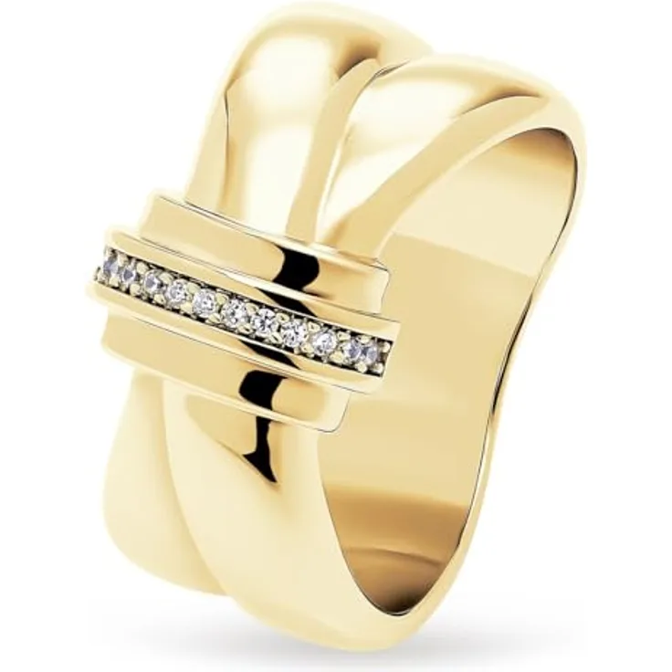 JETTE Damenring 925er Silber mit 13 Zirkonia, Gelbgold, Größe 53, Modell 32025585