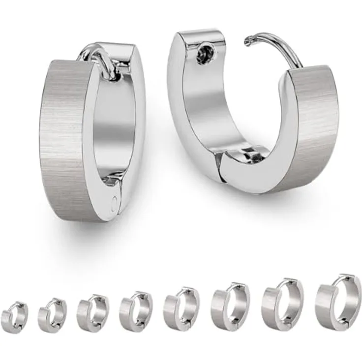 Soul-Cats Creolen aus Edelstahl, silber gebürstet, Unisex Ohrringe, Ø 14mm / 4mm breit, hypoallergen, klappbarer Verschluss