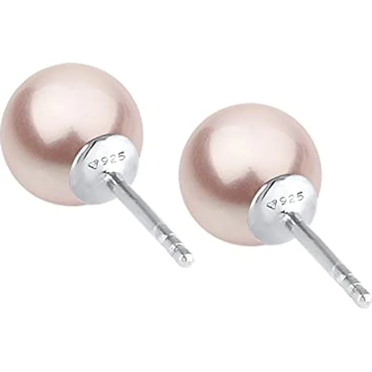 Nenalina Ohrstecker 925 Silber, Damen Ohrringe mit 8 mm rosa Glasperlen, elegant und zeitlos – Bild 4