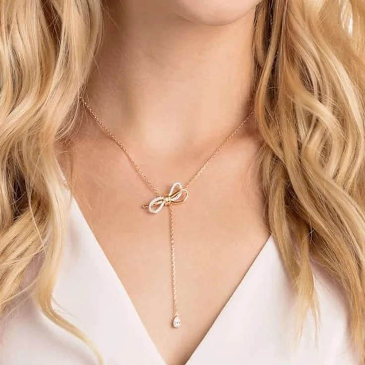 Swarovski Lifelong Bow Halskette, Schleife, Weiß, Metallmix in rotgold-glänzendem und rhodiniertem Finish – Bild 4