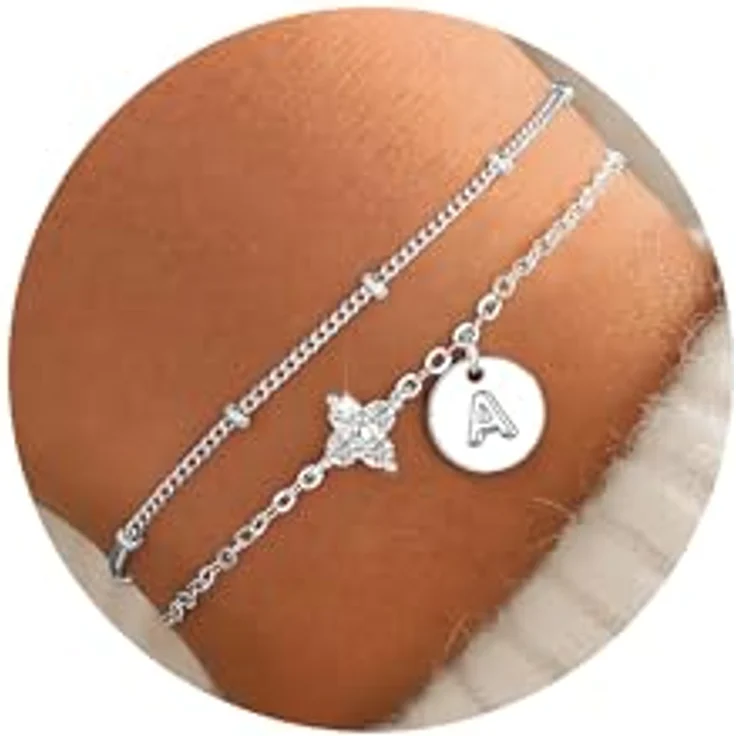 TINGN Armband mit Buchstaben A, Silber vergoldet mit vierblättrigem Kleeblatt und Cubic Zirkonia, personalisierbares Damen-Armband, 15cm + 5cm Verlängerung – Bild 1