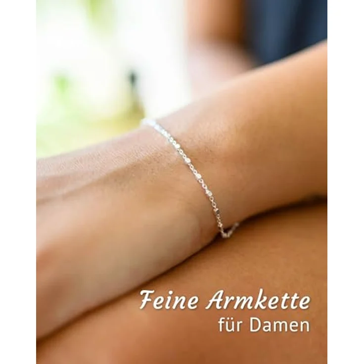 Materia Feine Armkette Damen Silber 925, filigrane Würfelkette mit Karabinerverschluss, 18 cm, hypoallergen und langlebig – Bild 2