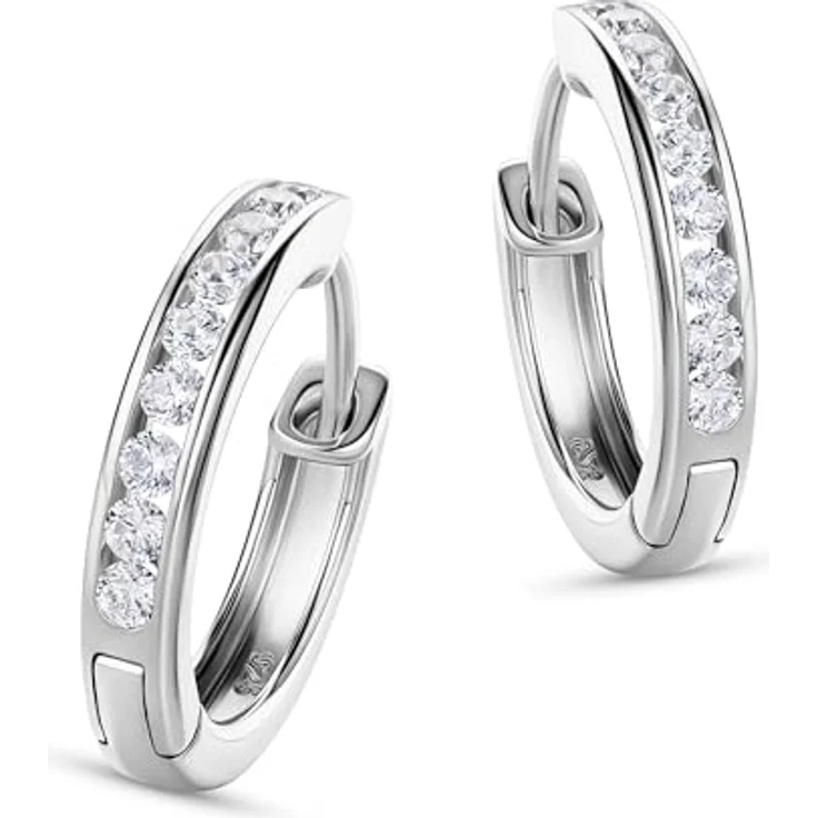 MIORE Ohrringe Silber 925, Creolen 16 mm mit 18 Zirkonia Steinen, runde Hoops für Damen in edler Schmuckbox – Bild 2