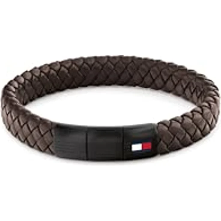Tommy Hilfiger Geflochtenes Lederarmband für Herren, braun, mit verstellbarem Edelstahlverschluss und Flaggen-Detail – Bild 1