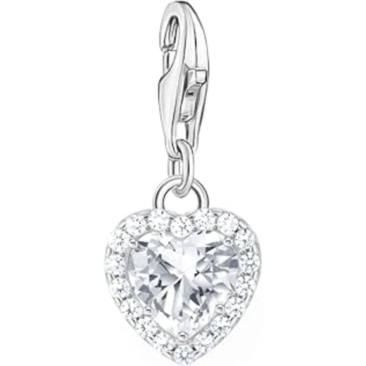 THOMAS SABO Charm Herz Charm, weiß, aus recyceltem Silber 925, mit synthetischen Zirkoniasteinen, Karabinerverschluss