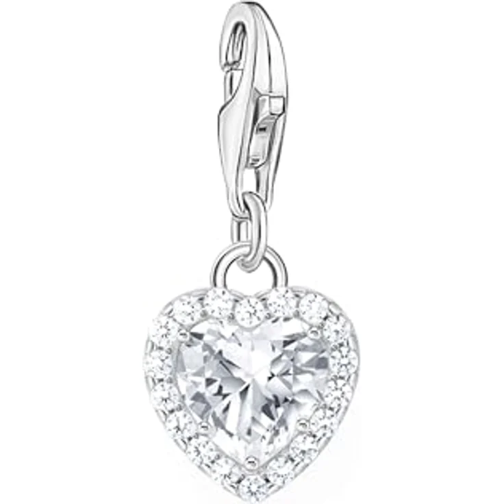 THOMAS SABO Charm Herz Charm, weiß, aus recyceltem Silber 925, mit synthetischen Zirkoniasteinen, Karabinerverschluss – Bild 1