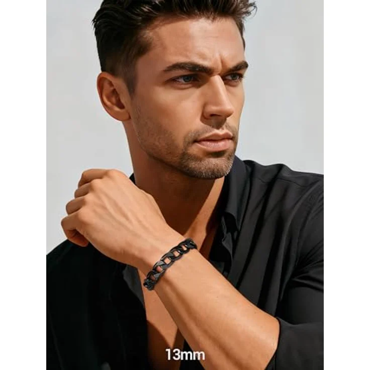PROSTEEL Panzerarmband Herren, 316L Edelstahl, 21 cm lang, 13 mm breit, schwarz, klassisches Design, wasserdicht und hautfreundlich – Bild 5