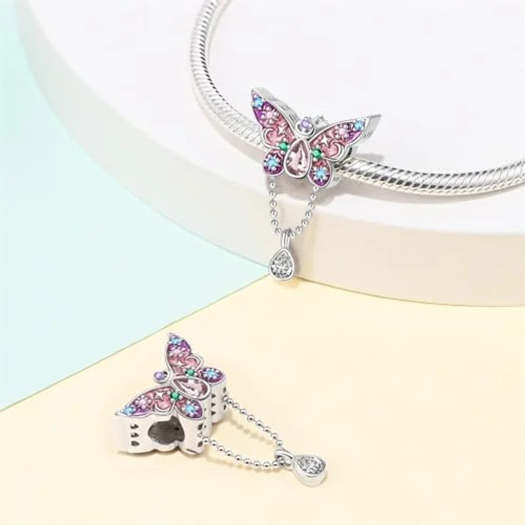 HappyStar 925 Sterling Silber I LOVE MOM Charm, Dangle Anhänger mit Zirkonen, geeignet für Pandora Armbänder, inkl. Geschenkverpackung und Abstandsperle – Bild 2