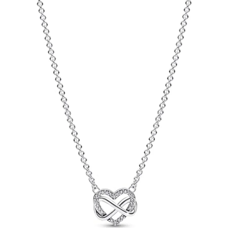 PANDORA Moments Funkelnde Unendlichkeits-Herz Collier-Halskette aus Sterling Silber mit Zirkonia, verstellbar auf 50cm, 392666C01-50