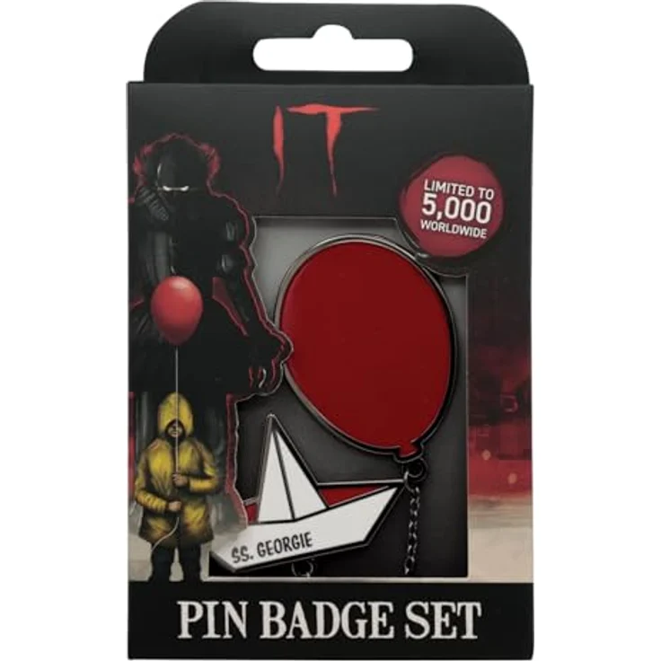 FaNaTtik Pennywise Pin Badge Set, 2 limitierte Broschen mit Metallkette und Gummiverschlüssen, rot, individuell nummeriert – Bild 2