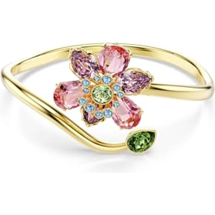 Swarovski Idyllia Armreif, Vergoldeter Damenarmreif mit Blütenmotiv und Kristallen in Rosé und Grün, 16.7 cm Länge – Bild 1