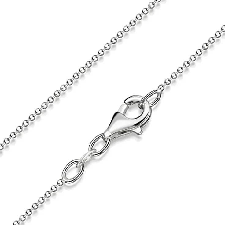 MATERIA Diamantierte Glitzer Kugelkette, 925 Silber Halskette 1,2mm, in 90 cm Länge, Damen Schmuck