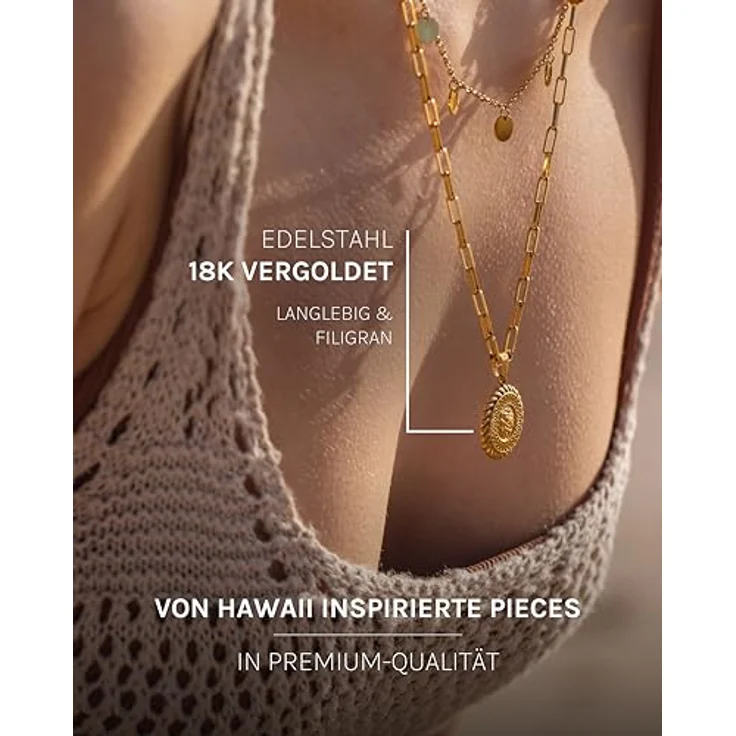 Purelei Waina Kette Damen, Gold – Verstellbare Wasserfeste Edelstahl Halskette, 50-55 cm, für individuellen Style – Bild 3