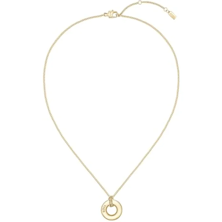 BOSS LIVE Halskette für Damen, Gelbgold mit Charm und BOSS-Logo, 457 mm + 50 mm Verlängerung
