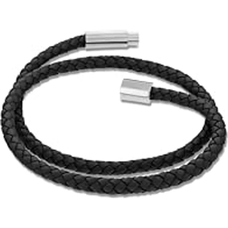 Calvin Klein INDUSTRIAL FACETS Armband für Herren, schwarzes geflochtenes Leder in Doppelschlaufe mit Edelstahlverschluss, 195 mm Innenumfang – Bild 2